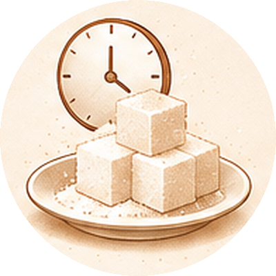 Plate of sugar cubes with a clock
